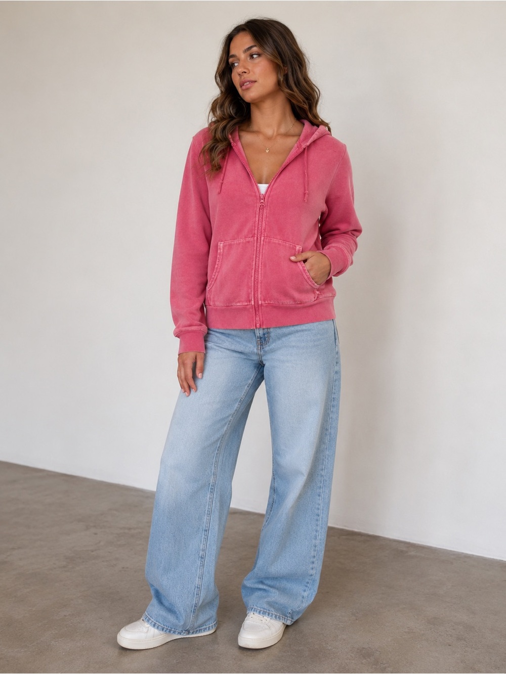 Vintage Old Navy Velour Zip Hoodie Pink Large Y2K Juicy Style Full Zip
